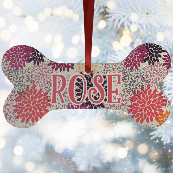 Custom Mums Flower Ceramic Dog Ornament w/ Monograms