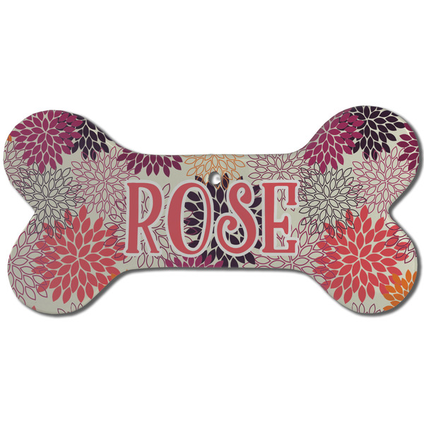 Custom Mums Flower Ceramic Dog Ornament - Front w/ Monogram