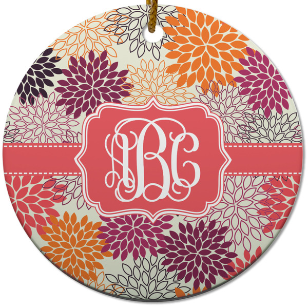 Custom Mums Flower Round Ceramic Ornament w/ Monogram