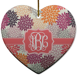 Mums Flower Heart Ceramic Ornament w/ Monogram