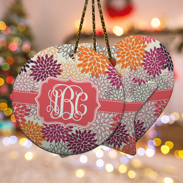Custom Mums Flower Ceramic Ornament w/ Monogram