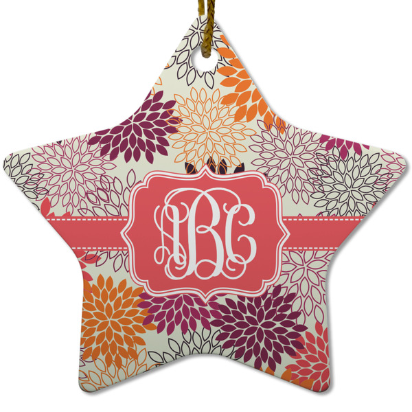 Custom Mums Flower Star Ceramic Ornament w/ Monogram