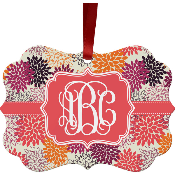 Custom Mums Flower Metal Frame Ornament - Double Sided w/ Monogram