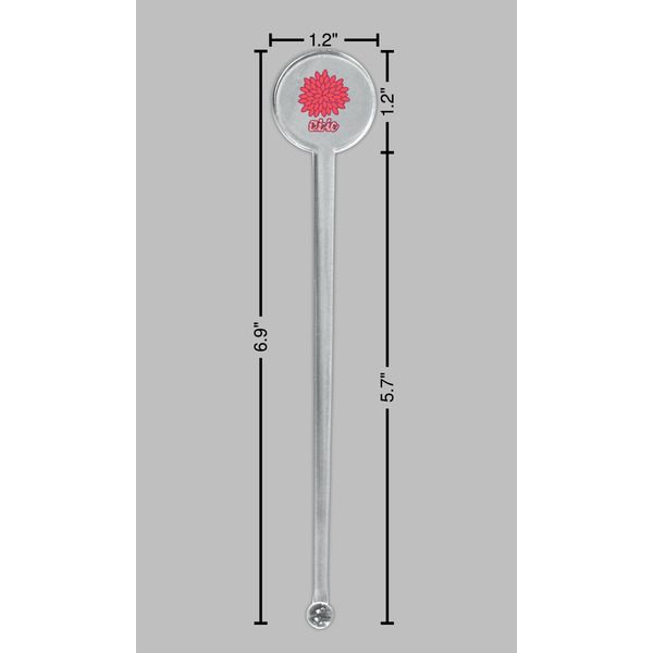 Mums Flower Clear Plastic 7" Stir Stick - Round - Dimensions