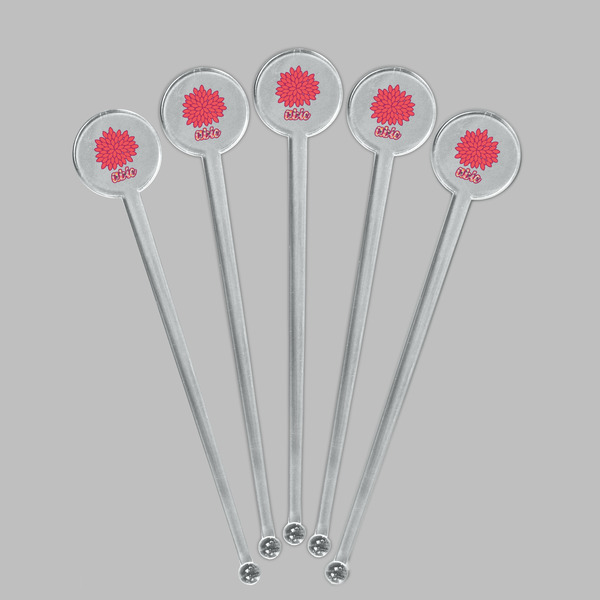 Mums Flower Clear Plastic 7" Stir Stick - Round - Fan View