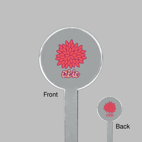 Mums Flower Clear Plastic 7" Stir Stick - Round - Front & Back