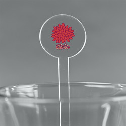 Mums Flower 7" Round Plastic Stir Sticks - Clear (Personalized)