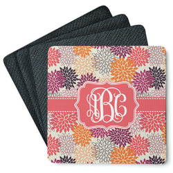 Mums Flower Square Rubber Backed Coasters - Set of 4 (Personalized)