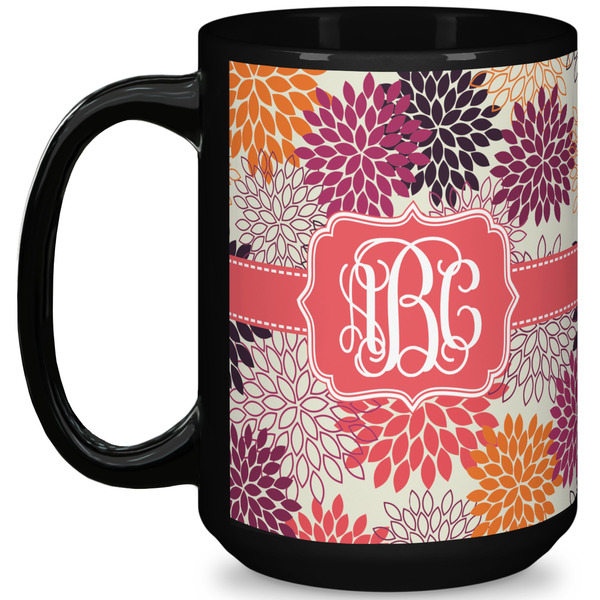 Custom Mums Flower 15 Oz Coffee Mug - Black (Personalized)