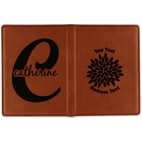 Mums Flower Cognac Leather Passport Holder Outside Double Sided - Apvl