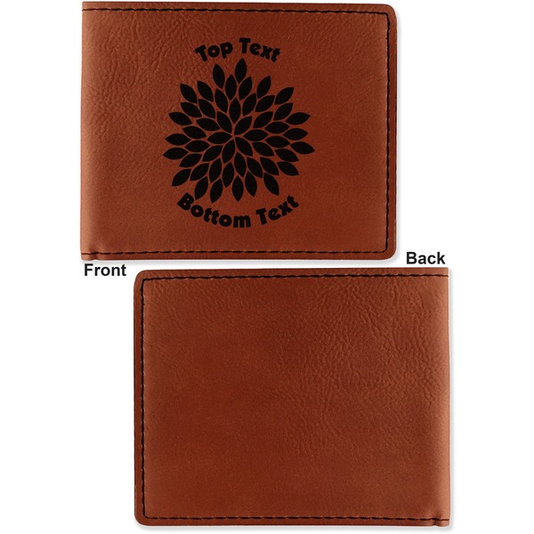 Mums Flower Cognac Leatherette Bifold Wallets - Front and Back Single Sided - Apvl