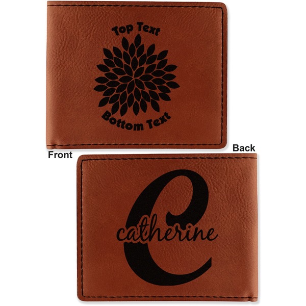 Mums Flower Cognac Leatherette Bifold Wallets - Front and Back