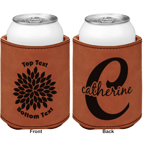 Mums Flower Cognac Leatherette Can Sleeve - Double Sided Front and Back
