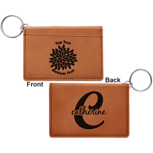 Mums Flower Cognac Leatherette Keychain ID Holders - Front and Back Apvl
