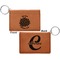 Mums Flower Cognac Leatherette Keychain ID Holders - Front and Back Apvl