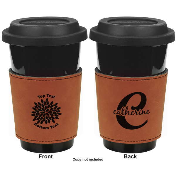 Mums Flower Cognac Leatherette Mug Sleeve - Double Sided Apvl