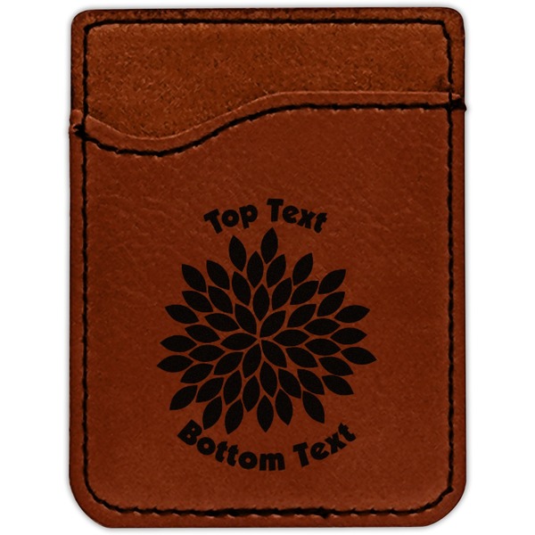 Mums Flower Cognac Leatherette Phone Wallet close up
