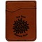 Mums Flower Cognac Leatherette Phone Wallet close up