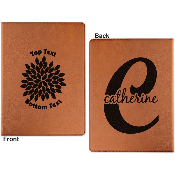 Mums Flower Cognac Leatherette Portfolios with Notepad - Large - Double Sided - Apvl