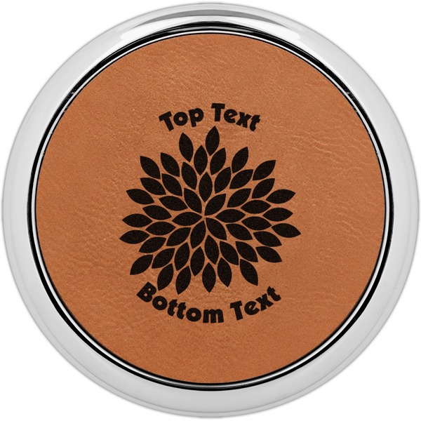 Custom Mums Flower Leatherette Round Coaster w/ Silver Edge (Personalized)