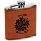 Mums Flower Cognac Leatherette Wrapped Stainless Steel Flask