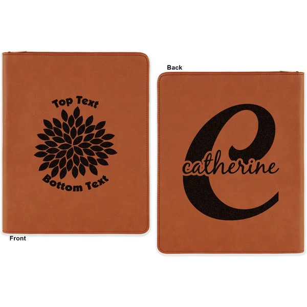 Mums Flower Cognac Leatherette Zipper Portfolios with Notepad - Double Sided - Apvl