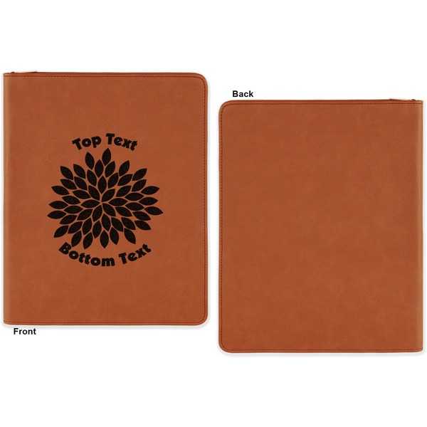 Mums Flower Cognac Leatherette Zipper Portfolios with Notepad - Single Sided - Apvl