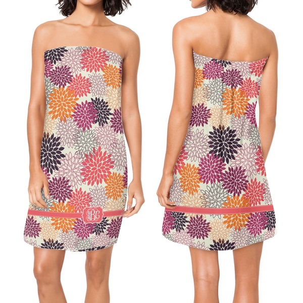 Mums Flower Custom Bath Wrap - Front & Back View