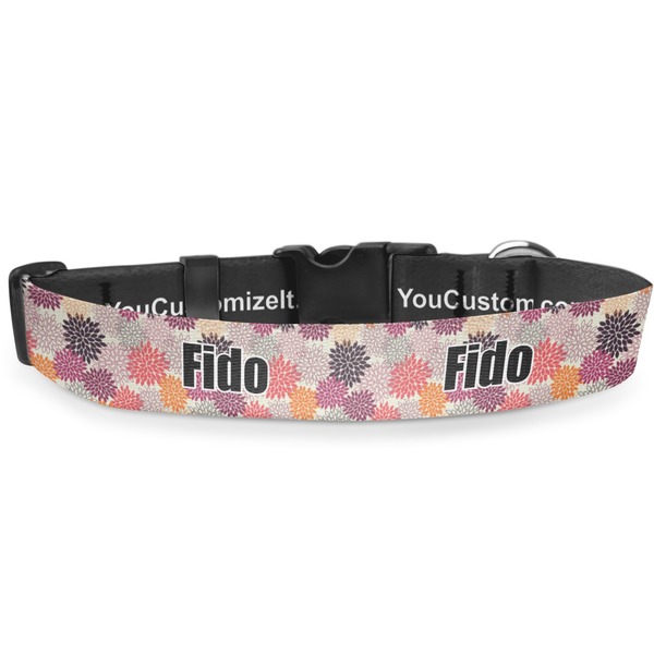 Custom Mums Flower Deluxe Dog Collar - Medium (11.5" to 17.5") (Personalized)