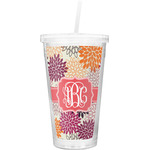 Mums Flower Double Wall Tumbler with Straw (Personalized)