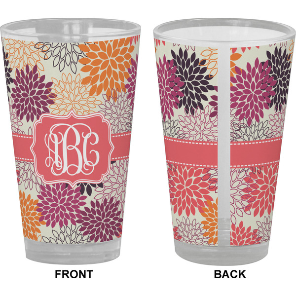 Mums Flower Pint Glass - Full Color - Front & Back Views