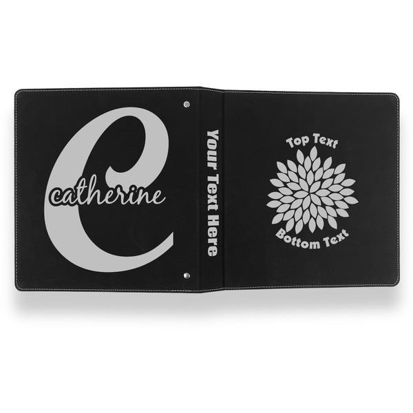 Mums Flower Leather Binder - 1" - Black- Back Spine Front View