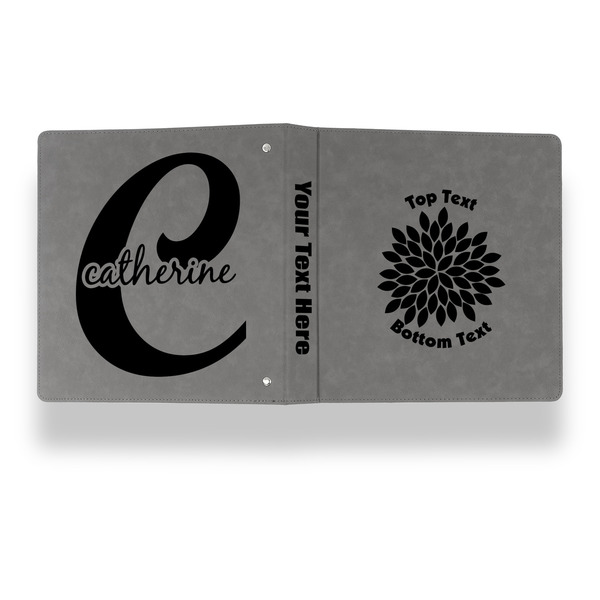 Mums Flower Leather Binder - 1" - Grey - Back Spine Front View