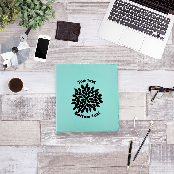 Mums Flower Leather Binder - 1" - Teal - Lifestyle View