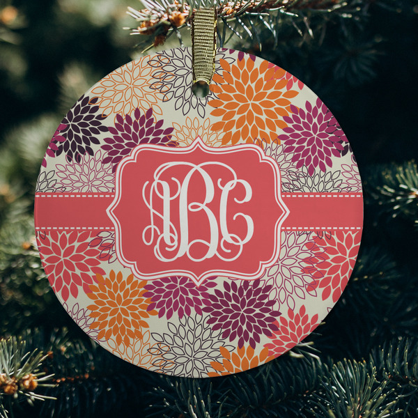 Mums Flower Frosted Glass Ornament - Round (Lifestyle)