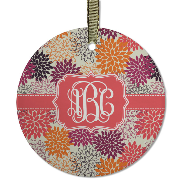 Custom Mums Flower Flat Glass Ornament - Round w/ Monogram