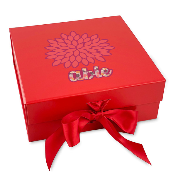 Custom Mums Flower Gift Box with Magnetic Lid - Red (Personalized)