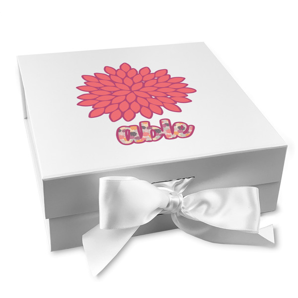 Custom Mums Flower Gift Box with Magnetic Lid - White (Personalized)