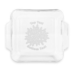 Mums Flower Glass Cake Dish with Truefit Lid - 8in x 8in (Personalized)