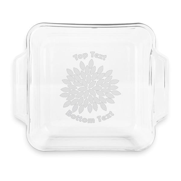 Custom Mums Flower Glass Cake Dish with Truefit Lid - 8in x 8in (Personalized)