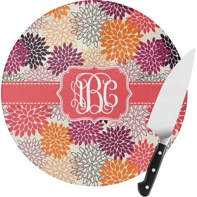 Mums Flower Round Glass Cutting Board (Personalized)