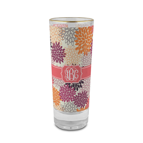 Custom Mums Flower 2 oz Shot Glass -  Glass with Gold Rim - Single (Personalized)