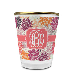 Mums Flower Glass Shot Glass - 1.5 oz - with Gold Rim - Set of 4 (Personalized)