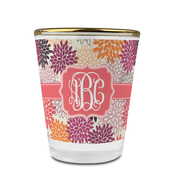 Mums Flower Glass Shot Glass - With gold rim - FRONT