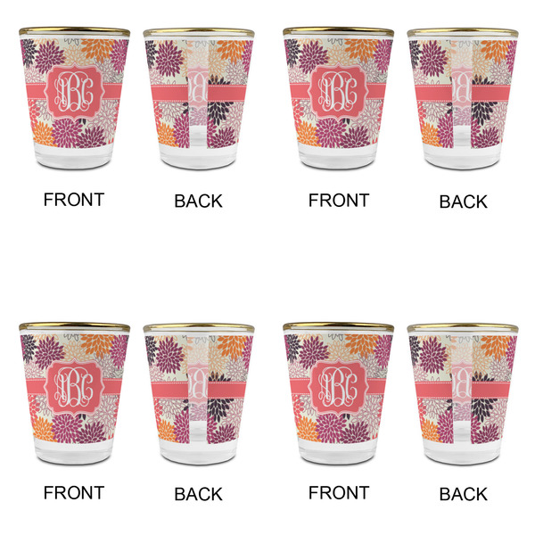 Mums Flower Glass Shot Glass - with gold rim - Set of 4 - APPROVAL