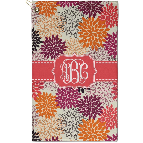 Custom Mums Flower Golf Towel - Poly-Cotton Blend - Small w/ Monograms