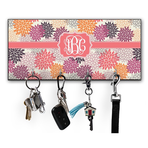 Custom Mums Flower Key Hanger w/ 4 Hooks w/ Monogram