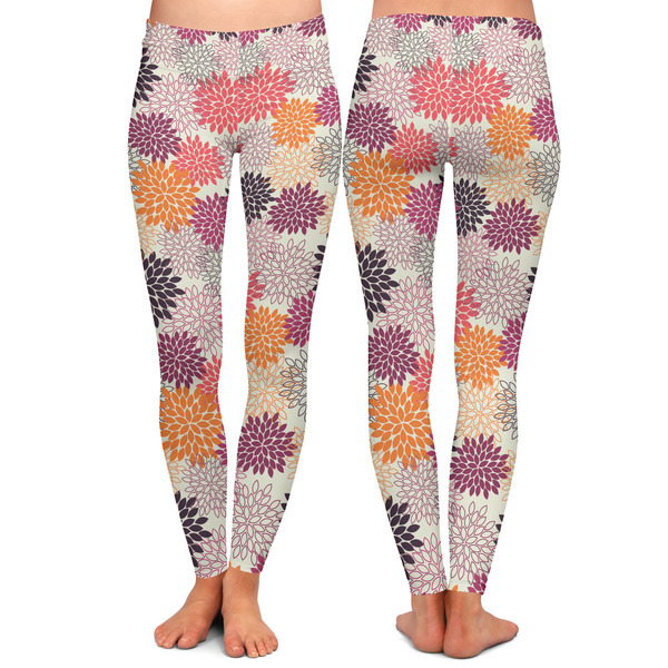 Mums Flower Ladies Leggings - Front and Back