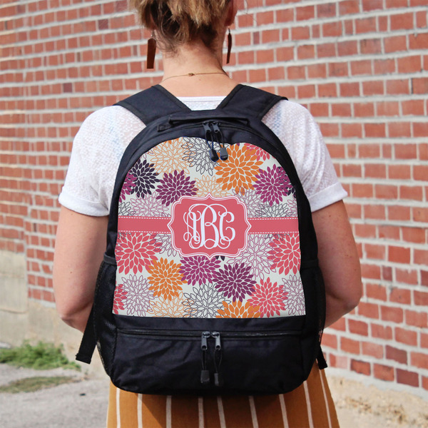 Mums Flower Large Backpack - Black - On Back