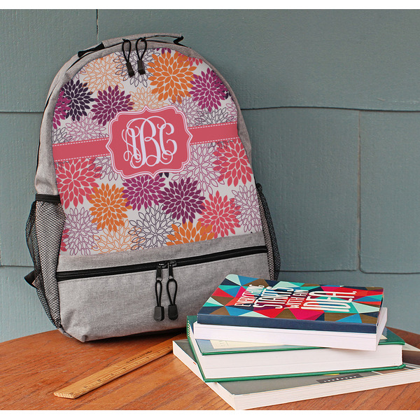 Mums Flower Large Backpack - Gray - On Desk